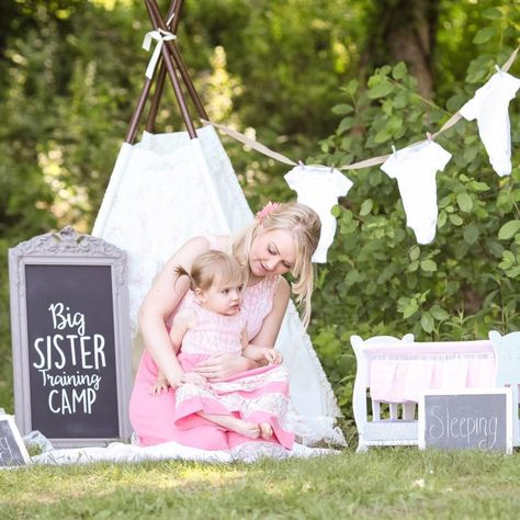 Big Sister Training Camp Announcement, Pregnancy Announcement With Sibling 3rd, Big Sister Training Camp, Maternity Photography Big Sister, Big Sister Chalk Announcement, Announcement Photoshoot, Training Camp, Big Sister, Toddler Bed