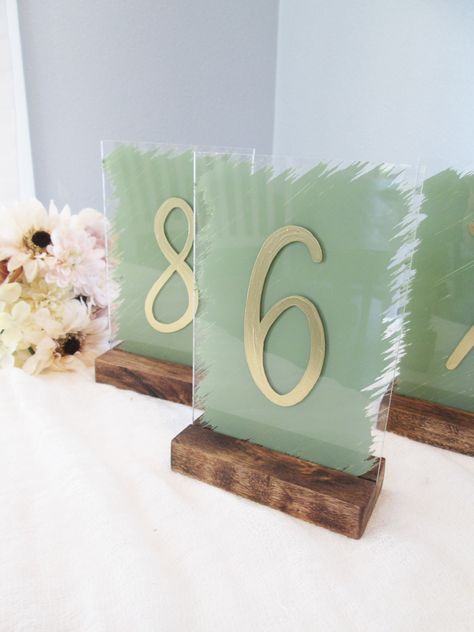 Eucalyptus Green Wedding, Painted Table Numbers, Boho Party Decor, Hand Painted Table, Acrylic Table Number, Modern Wedding Decor, Sage Wedding, Hand Painted Wedding, Reception Centerpieces