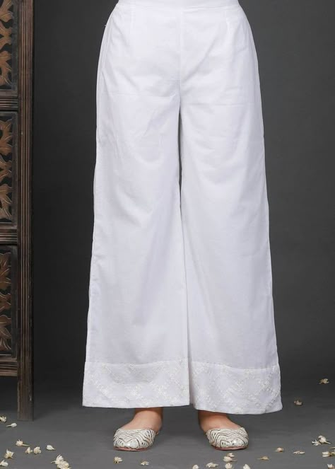 Loose Plazo Designs, Pant Plazo Design With Kurti, Plazzo Pants Design, White Plazo, Pant Plazo Design, Plazo Designs, Bohemian Jeans, Plazo Pant, Palazzo Design