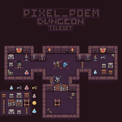 2D Pixel Dungeon Asset Pack by Pixel_Poem Pixel Art Dungeon, Pixel Dungeon, Pixel Character, Indie Game Art, Dungeon Tiles, Pixel Characters, Pixel Art Tutorial, 2d Game Art, Pixel Art Games