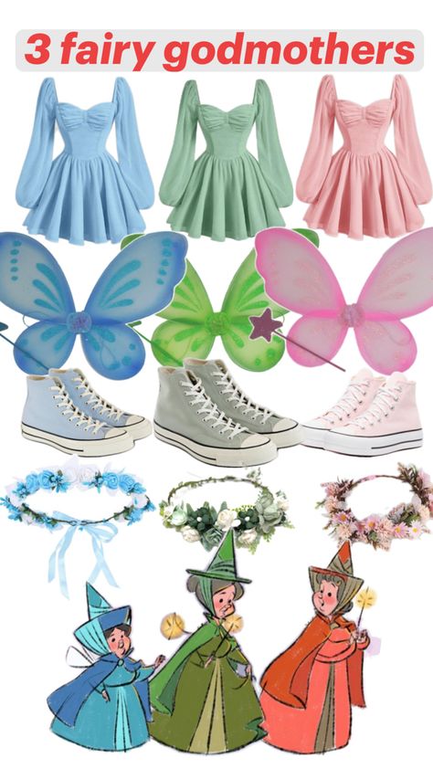 not mine creds to owner <3 Staff Halloween Costumes School, Trio Costume Ideas For Teens, Fairy Godmother Halloween Costume, Cute Easy Halloween Costumes, Fairy Godmother Costume, Trio Costumes, Matching Halloween Costumes, Classy Halloween Costumes, Fairy Halloween Costumes