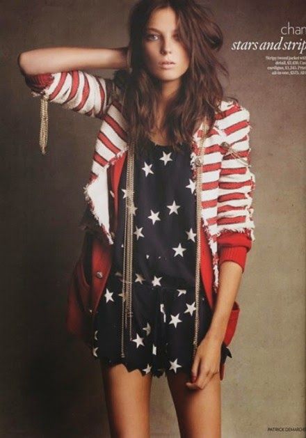 July Fourth in America Daria Werbowy, July Outfits, Patrick Demarchelier, Belle Silhouette, Patriotic Fashion, Patriotic Outfit, Flag Art, 4th Of July Outfits, Vogue Uk