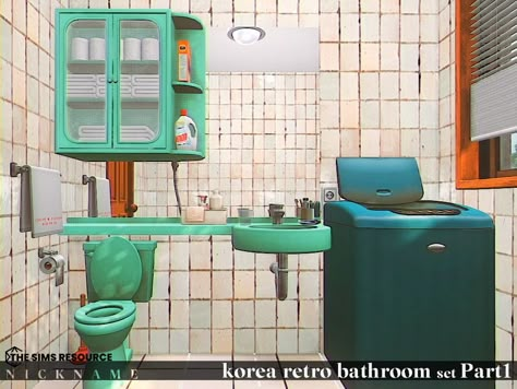 The Sims Resource - korea retro bathroom set Part1 Ts4 Build Cc, Big Castle, Sims4 Mod, Rainbow Bathroom, Sims 4 Aesthetic, 50s Decor, Japanese Bathroom, The Sims 4 Mod, Sims 4 Royal