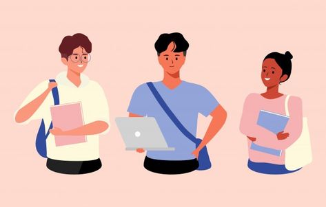 A group of teenagers diverse college or ... | Premium Vector #Freepik #vector #books #woman #man #girl Teenage Illustration, Students Illustration, Online Notes, People Illustrations, Book Illustration Design, Pizza Art, Happy Students, Book Festival, Rose Drawing