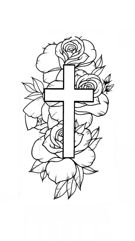 Cross Calf Tattoo Men, Flowers With Cross Tattoo, Roses And Cross Tattoo, Cross Rose Tattoo Men, Cross Stencil Tattoo, Cross And Roses Tattoo For Men, Bible Verse Tattoo Stencil, Rose And Cross Tattoos For Men, Mens Cross And Rose Tattoo