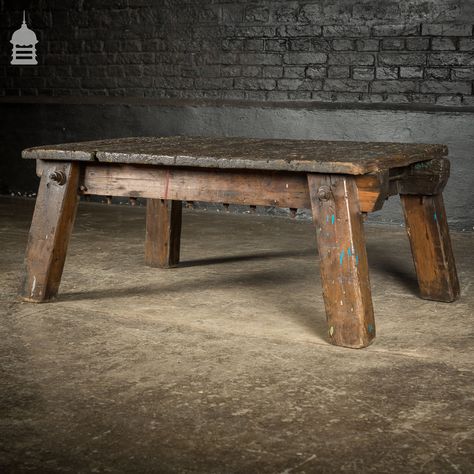 Vintage Industrial Workbench Work Trestle Coffee Table Wooden Table, Workbench Organization, Industrial Workbench, Wood Coffee Table Rustic, Building A Workbench, Workbench Designs, Reclaimed Wood Benches, Workbench Plans Diy, Diy Workbench