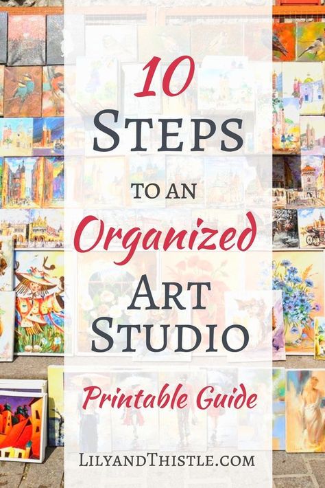 Is your art studio a mess? This ten step guide to an organized art studio will help you with inspiration on layout and what to do with small spaces. Full of design ideas for your workspace! #artstudioorganization #artstudio #smallspacestudio Craft Studio Organization, Home Art Studios, Art Studio Storage, Small Art Studio, Space Organization, Art Studio Space, Art Studio Organization, Art Studio Room, Art Studio Design