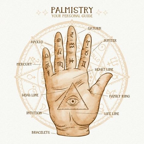 Palmistry mystical illustration concept | Free Vector #Freepik #freevector #hand #art #study #future Esoteric Hand, Head Line Palmistry Meaning, Occult Hand Signs, Mystical Illustration, Fate Line Palmistry, Andheri Mumbai, Fate Line Palmistry Reading, Palmistry Reading, Palmistry Hand