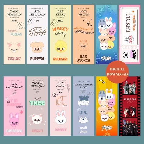 Skz Bookmarks Diy, Kpop Bookmark Printable, Straykids Bookmark, Skzoo Printable, Skz Bookmarks, Skzoo Bookmark, Stray Kids Bookmark, Stray Kids Printable, Cute Bookmarks Printable