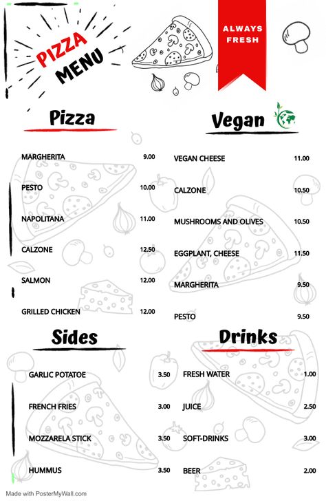 Pizza Menu Design, Pizza Names, Pizza Drawing, Menu Pizza, Pizza Ideas, Pizza Art, Pizza Menu, Fast Food Menu, Logo Company