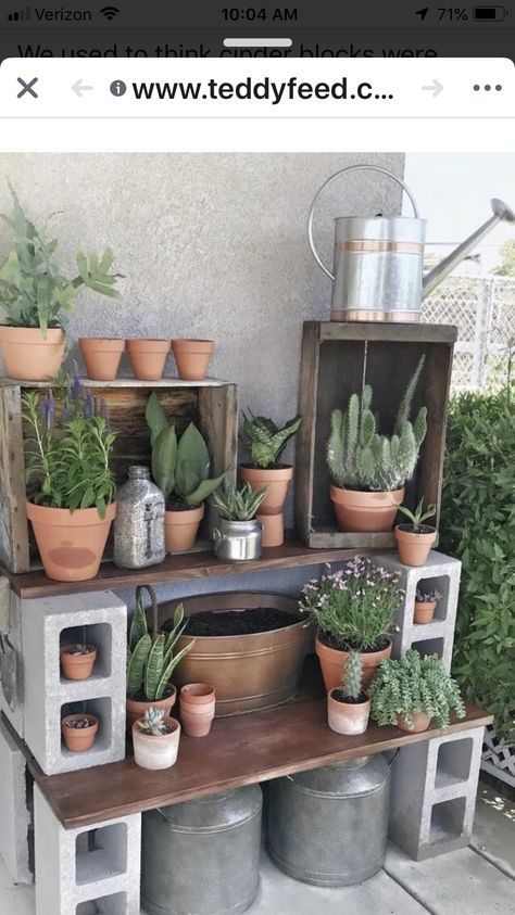 Cinder Block Furniture, Diy Plant Stand, Bathroom Plants, Cinder Block, Plant Stands, Plant Shelves, Diy Plants, Outdoor Plants, Small Garden