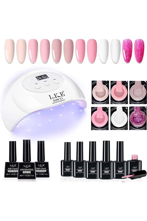 LKE Gel Nail Polish Kit with UV Light Starter Kit, 72W LED UV Nail Lamp with 6 Colors Nude Pink White Gel Nail Polish Set with Gel Top and Base Coat Nail Art DIY Manicure Gel Nail Kit Gifts for Women Gel Nail Kit Aesthetic, Diy Gel Nails At Home With Uv Light, Gel Nail Uv Light At Home, Gel Nail Kit Amazon, Gel Polish Kit Amazon, Nail Kit Gift, Nails Inspiration Classy, Gel Nail Set, 22nd Bday