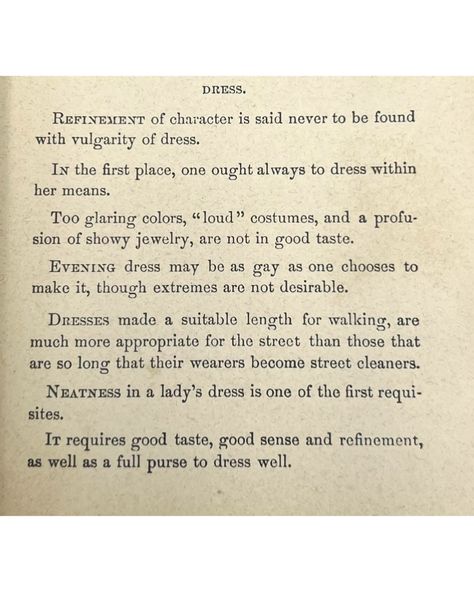 Act Like a Lady 😘💋 I have a fascination with old beauty and etiquette books as a bit of tongue in cheek humor! 📚✨ I love exploring the rules women once followed to be considered “ladylike” and attractive. Some advice is practical, but others offer downright ridiculous tips. Swipe for some fun excerpts from beauty and etiquette books I’ve sold before. Enjoy! �💁🏻‍♀️✨ #VintageCharm #Etiquette #BeautyTips #beauty #vintage #vintagefashion #justgirlythings #advice #VintageStyle #FashionHistor... Etiquette Books, Feminine Aura, Lady Rules, Old Beauty, Well Mannered, Be A Lady, Likeable Quotes, Classy Quotes, Doll Things