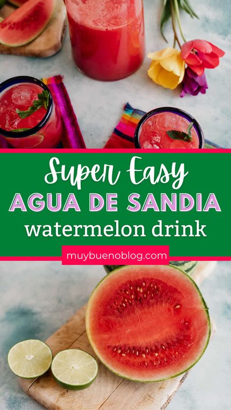 Agua de Sandia is a hydrating and easy watermelon drink. This is a watermelon water that is great to use fresh produce for sipping. Give this easy drink recipe a try for a tasty drink for entertaining or a night in with the family. Watermelon Agua Fresca, Food From Different Countries, Watermelon Water, Watermelon Drink, Mexican Chicken Recipes, Mexican Snacks, Refreshing Drinks Recipes, Easy Drink Recipes, Agua Fresca