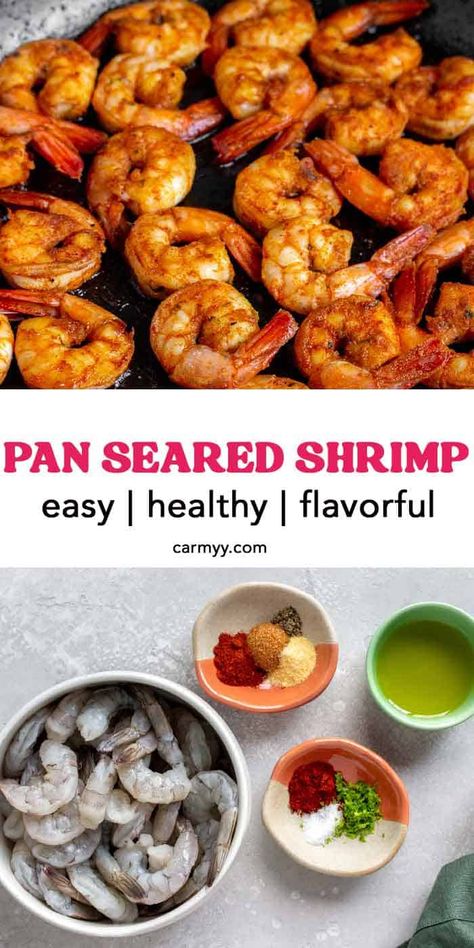 This Pan Seared Shrimp recipe comes together for a quick and easy meal. All you need are a few ingredients to make this simple pan sauteed shrimp. It's fresh, juicy, and has the perfect irresistible crust. Seared Shrimp Recipes, Pan Seared Shrimp, Seared Shrimp, Citrus Shrimp, Prep Meals, Sauteed Shrimp, Easy Healthy Meal Prep, Shrimp Recipe, Pan Seared