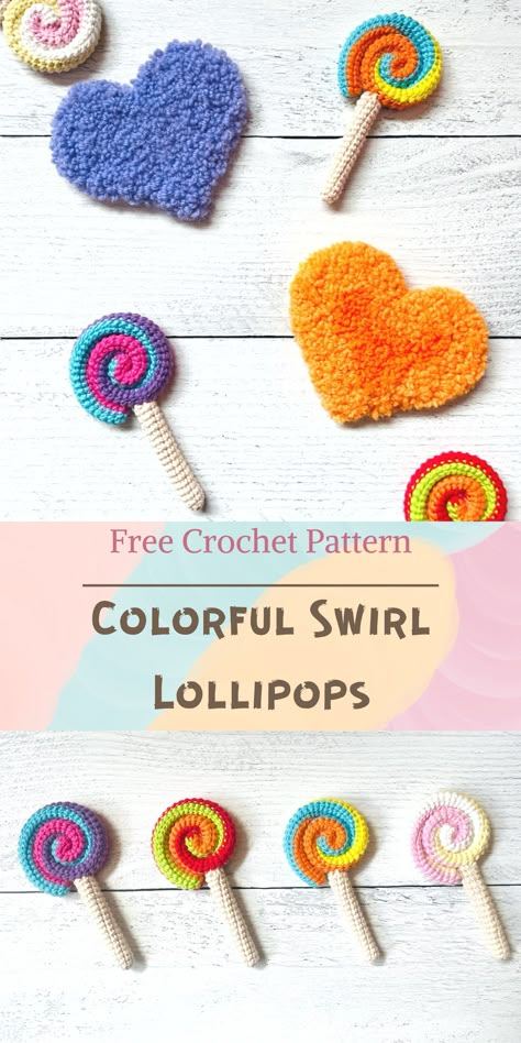 This is a three-color swirl lollipop crochet pattern. It is very easy and is suitable for beginners. You can add this colorful lollipop to your sweet candy crochet collection. You can also make these lollipops for your crochet animals. Aesthetic Crochet Patterns, Crochet Pencil, Swirl Lollipop, Crochet Patterns Ideas, Swirl Lollipops, Free Aesthetic, Crochet Collection, Aesthetic Crochet, Crochet Food