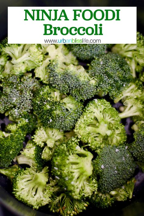 Air fryer broccoli / Ninja Foodi broccoli is so easy, fast, and nutritious. A delicious side dish for any meal! Recipe on UrbanBlissLife.com #broccoli #vegetables #vegetarian #vegan #airfrying #airfryerrecipes #ninjafoodi #ninjafoodirecipes #ninjafoodifamily #healthyrecipes #vegan Ninja Foodi Broccoli, Roast Frozen Broccoli, Air Fryer Broccoli, Broccoli Health Benefits, Seasoned Broccoli, Broccoli Benefits, Best Vegetable Recipes, Fried Broccoli, Healthy Side Dish