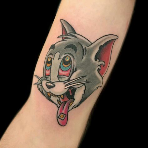 Interesting Tattoo Ideas, Cartoonish Tattoos, New School Tattoo Cartoon, Vintage Cartoon Tattoo, Cute Cartoon Tattoos, Cartoon Tattoos For Men, Tom And Jerry Tattoo, Hase Tattoos, Mr Cartoon Tattoo