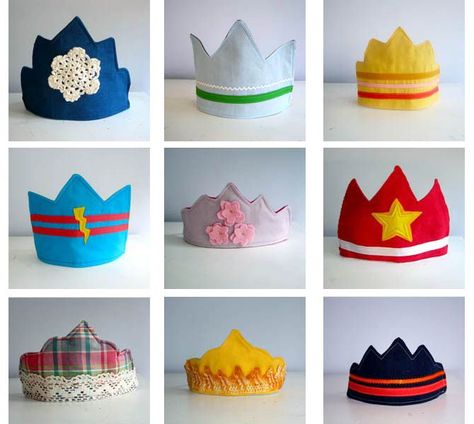 DIY Fabric Crowns (6 Free Templates) Fabric Crown Diy, Fabric Birthday Crown Diy, Fabric Crowns, Waldorf Birthday Crown, Diy Birthday Crown, Kids Party Hats, Crown Template, Crown Ideas, Fabric Crown