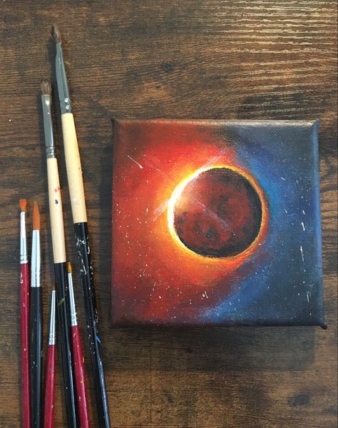 Eclipse Drawing, Eclipse Painting, Painting On Mini Canvas, Eclipses Art, Acrylic Painting Inspiration, Oil Pastel Art, Mini Canvas, Pastel Art, Art Studies