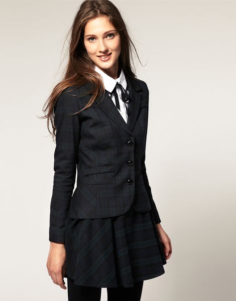 Black Watch tartan blazer Uniform Outfits, School Uniform Outfits, 일본 패션, School Dresses, Uniform Fashion, Girls Uniforms, School Uniforms, Outfit Trends, Mode Vintage