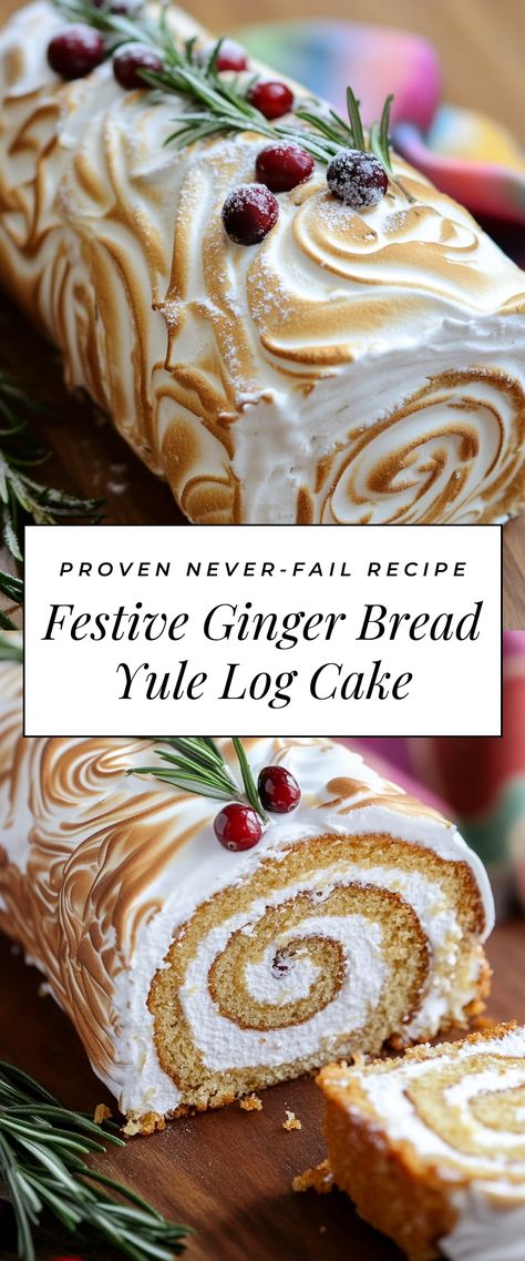 Image for Festive Ginger Bread Yule Log Cake Ginger Yule Log, Christmas Desserts Yule Log, French Yule Log Cake, Winter Solstice Food Recipes, Yuletide Log Cake, Traditional Yule Food, Yule Log Cake Flavors, Yule Cake Log, Christmas Showstopper Cake