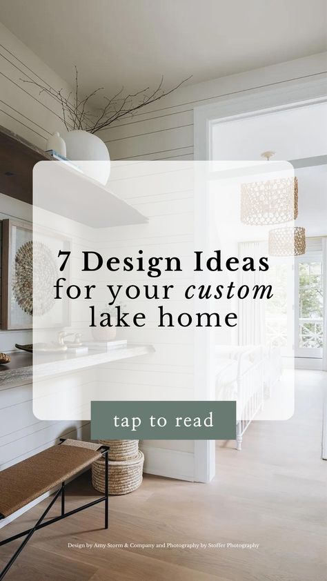 This beautiful new construction project, located in Pine Lake, Wisconsin, is a perfect mix of coastal, traditional and modern design aesthetics. From room to room, this custom lake home’s spaces just get better and better. Tap to see the 7 design details that elevate this custom lake house, designed by Amy Storm & Company, in our latest blog post. Lake House Mudroom Ideas, Lake House Updates, Custom Lake House, Modern Farmhouse Lake House Decor, Lake House Cabinets, Lake House Office Ideas, Lake House Guest Bathroom, Lake House Remodel Fixer Upper, Lake House Living Room Furniture