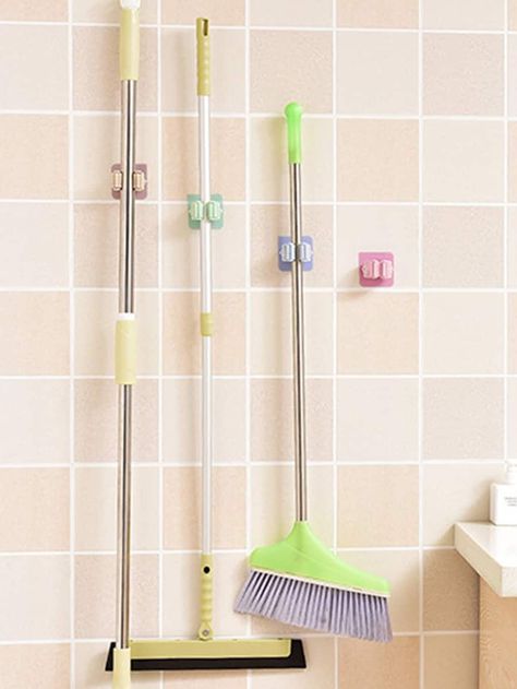 Random Color Wall Mounted Holder 1pc -SheIn(Sheinside) Industrial Gym, Broom Storage, Broom Hanger, Mop Holder, Bathroom Laundry Room, Wall Mount Rack, Hanger Organizer, Hanger Storage, Bathroom Storage Racks