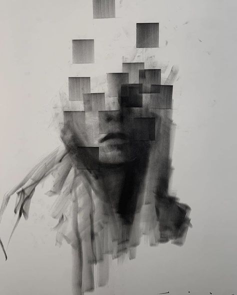 Josh Hernandez, Mad Charcoal, Abstract Charcoal Art, Distortion Art, Dream Drawing, A Level Art Sketchbook, Art Charcoal, Charcoal Sketch, Charcoal Art