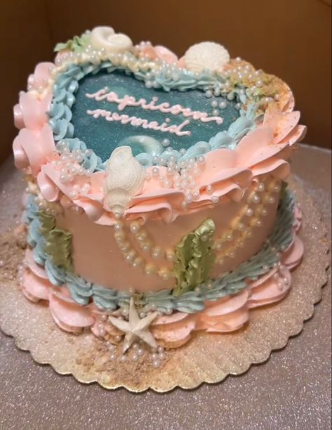 Mermaid Heart Cake, Cake Recipes With Pudding, Cakes Recipes Chocolate, Recipes With Pudding, Cakes Recipes Easy, Cake Mix Cakes, Pisces Party, Oceancore Aesthetic, Cake Decorations Ideas