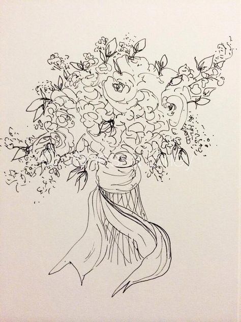 Flower Bouquet Pen Drawing, Sketch Of Bouquet Of Flowers, Sketch Flower Bouquet, Flower Bouquet Drawing Reference, Bouquet Sketch Drawings, Bouquet Of Flowers Reference, Floral Arrangement Drawing, Bouquet Drawing Reference, Bouquet Of Flower Drawing