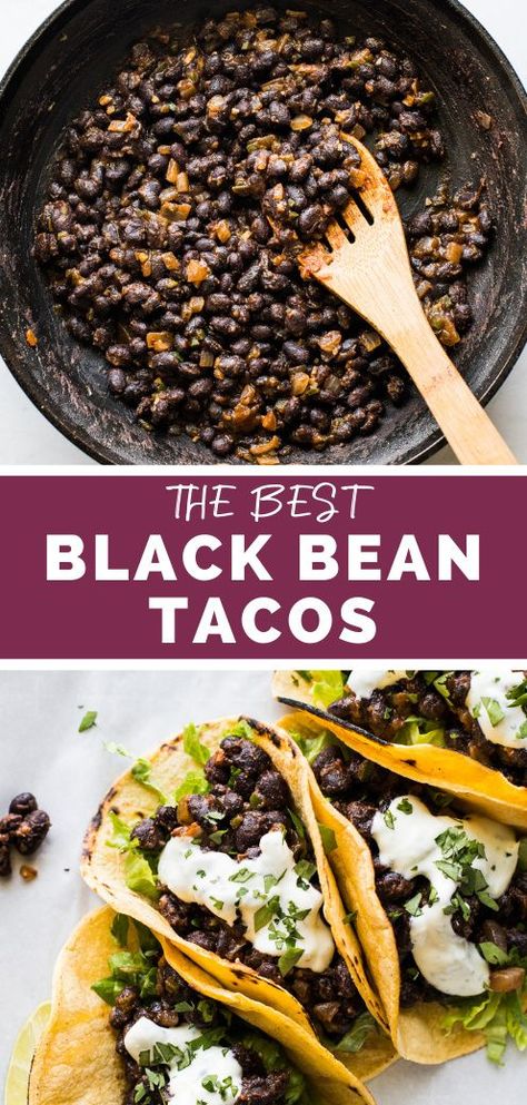 Vegan Tacos Recipes, Fat Oil, Black Bean Tacos, Bean Tacos, Vegan Black Bean, Healthy Tacos, Vegan Tacos, Quick Snack, Fresh Salsa