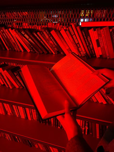 #books #bookshelf #red # redlight Red Writer Aesthetic, Red Reading Aesthetic, Red Library Aesthetic, Red Aesthetic Books, Red Images Aesthetic, Red School Aesthetic, Red Preppy Aesthetic, Red Book Aesthetic, Triplets Aesthetic