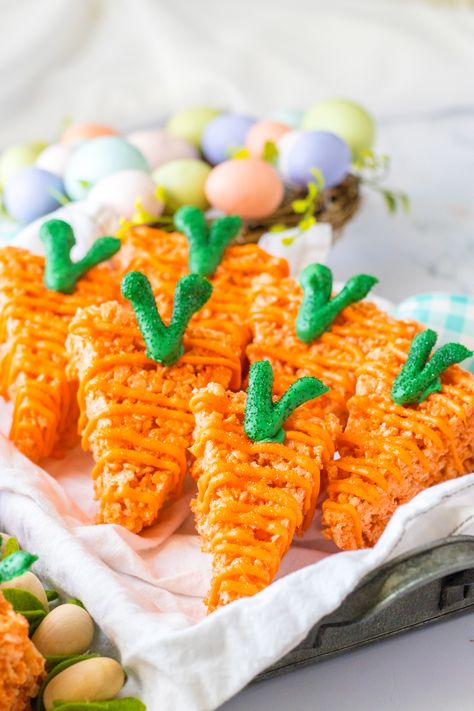 Bunny Rice Krispie Treats, Easter Rice Crispy Treats, Easter Themed Desserts, Easter Rice Krispies, Carrot Rice, Easter Rice Krispie Treats, Easter Party Food, Easy Easter Treats, Easter Snacks