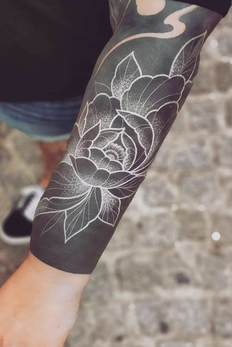 White Over Black Tattoo, White Bird Tattoos, Black Sleeve Tattoo, All Black Tattoos, Solid Black Tattoo, Black Tattoo Cover Up, Black Art Tattoo, Finger Tattoo For Women, Black White Tattoos