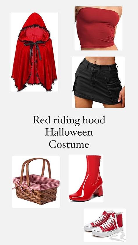 Abby's Amazon Page Halloween Costumes From Shein, Red Top Halloween Costume, Redhead Halloween Costumes, Halloween Costumes Redhead, Red Hat Outfit, Amazon Halloween Costume, Red Riding Hood Halloween Costume, Hood Halloween Costume, Red Head Halloween Costumes