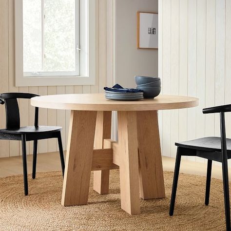 Modern & Contemporary Dining Tables | West Elm Round Oak Dining Table, Dining Room Banquette, 60 Round Dining Table, White Oak Table, Modern Contemporary Dining, Modern Tables, Wood Dining Bench, Corner Seating, Circular Dining Table