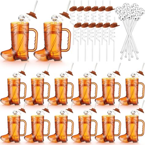 PRICES MAY VARY. Cowboy Party Supplies: you will receive a 36 cowboy party decorations, including 12 pieces 17 oz cowboy boot cups, 12 piece cowboy hat straws, and 12 piece mirror disco ball stirrers, ample quantity and the complete set to meet your party needs Reliable Material: cowboy shot glasses, twisted straws and stirrers are made of plastic, safe and non toxic, washable and reusable many times, not easy to deform or break; They are suitable for daily and party use Large Capacity: cowboy b Boots And Beers Party, Western Party Decor Ideas, Western Birthday Centerpieces, Cowgirl 4th Birthday Party, Adult Cowgirl Birthday Party, Cowboy Food Ideas Western Theme, Ranch Theme Birthday Party, Rodeo Birthday Decorations, Western Birthday Party Decorations