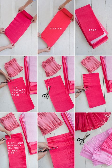 Use Heavy Italian Crepe Paper Like Fabric - Improvised Life Diy Projektit, Crepe Paper, Grad Parties, Red Riding Hood, Party Inspiration, Diy Party, Bday Party, Pom Poms, Tissue Paper