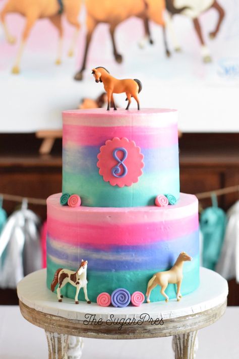 #spirit #spiritridingfree #birthdaycake #birthday #vanillacake #vanillabuttercream #ombre #ombrecake #colorfade #horse #horsecake #horsebirthday #horsebirthdayparty #8thbirthday #cake Spirit Riding Free Birthday Cake, Cowgirl Birthday Cakes, Horse Theme Birthday Party, Horse Birthday Cake, Spirit Riding Free, Horse Birthday Parties, Pony Cake, Horse Cake, Horse Party