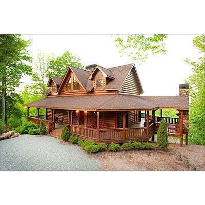 Love this log house Log Cabin Living, Log Cabin Homes, Wrap Around Porch, Cabins And Cottages, Log Cabins, Building A Deck, Story House, Wooden House, House Goals