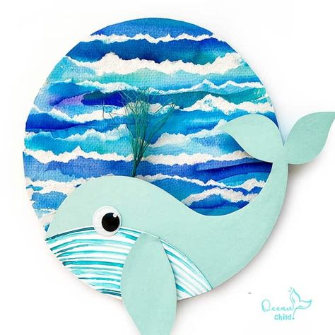 Watercolor whale craft, with FREE printable! - Ocean Child Crafts Orca Craft, Paint Whale, Whale Craft, Watercolor Pallet, Whale Crafts, Whale Painting, Paper Fish, Kids Craft Supplies, Watercolor Whale