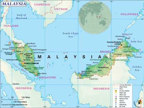 Map Of Malaysia, Malaysia Map, Highway Map, Kuala Terengganu, Sandakan, Interstate Highway, Conan Gray Aesthetic, Kota Bharu, Physical Geography