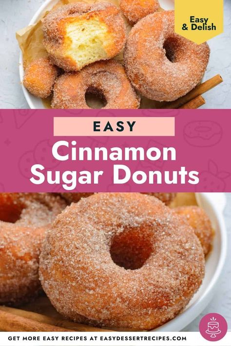 Cinnamon Sugar Donuts are simple, sugary, and cozy homemade treats that I make every fall and winter! These classic fried donuts are sprinkled to perfection with sweet and earthy cinnamon sugar, making each bite even better than the last. Fall Desserts Thanksgiving, Sugar Donuts Recipe, Donut Calories, Easy Donut Recipe, Easy Donuts, Fried Donuts, Family Desserts, Easy Dessert Recipes, Cinnamon Sugar Donuts