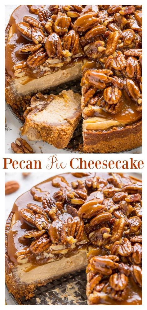 Brown Sugar Cheesecake, Cheesecake Pecan, Pecan Pie Topping, Gooey Pecan Pie, Easy Holiday Desserts Christmas, Holiday Desserts Thanksgiving, Pecan Pie Cheesecake Recipe, Pie Topping, Pecan Crust