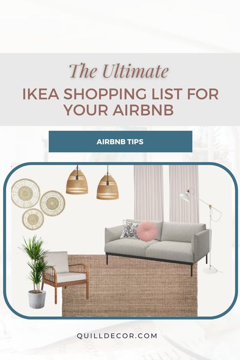 Learn how to decorate your Airbnb using Ikea items that make your home seem more upscale with your interior design. I'll also be sharing my Ikea shopping list to head to the blog to download now. Ikea Airbnb Ideas, Best Of Ikea, Airbnb Essentials, Airbnb Interior, Feature Floor Lamp, Airbnb Property, Grand House, Rental Decorating Tips, Swedish Interiors