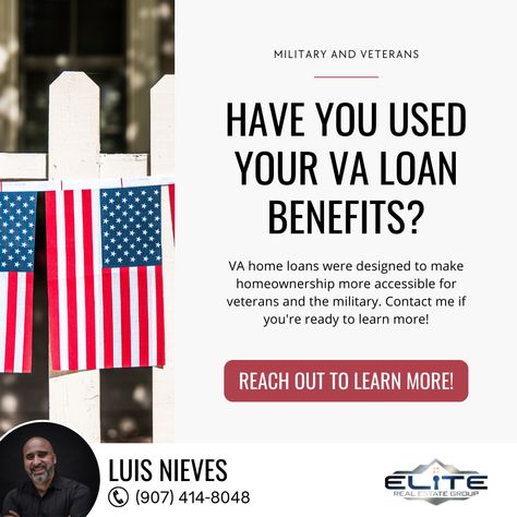 Have you used your VA loan benefits yet? 🤔 VA home loans are designed to make homeownership more accessible for veterans and the military. Contact me if you're ready to learn more! Reach out to learn more! 📱 Investing in the Last Frontier! Luis Nieves Realtor®️ Military Relocation Professional Elite Real Estate Group Palmer (907) 414-8048 luis@aegisofalaska.com 183790 Aegis of Alaska https://www.aegisofalaska.com/ #aegisofalaska #alaska #lastfrontier #realestateinvesting #veter Real Estate Team Photos, Realtor Content, San Diego Homes, Real Estate Posts, Colorado Real Estate, Real Estate Agent Marketing, Real Estate Marketing Design, Va Loan, Loan Officer