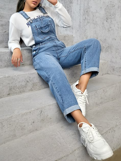 Cat Whisker Pocket Front Denim Overall Jumpsuit Jeans Jumpsuits For Women Casual, Jumpsuits For Women Jeans, Jumpsuits For Women Denim, Ootd Jumpsuit Jeans, Jumpsuit Outfit Jeans, Light Blue Overalls Outfit, Jean Jumpsuit Outfit Summer, Retro Denim Outfits, How To Style A Denim Jumpsuit