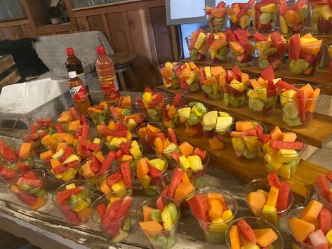 Freshly cut fruit cups with chamoy and tajin Fruit And Chamoy Bar, Fruit With Tajin And Chamoy, Tajin Fruit Cups, Chamoy Fountain Bar, Chamoy Fruit Cups, Mexican Fruit Bar, Fruit Cups For Party Mexican, Mexican Fruit Cups Chamoy, Tajin Fruit