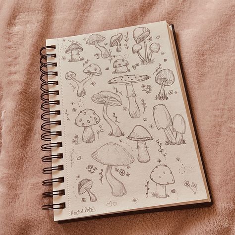 Mushroom Dinosaur Drawing, Cottagecore Mushroom Drawing, Cottagecore Drawings Simple, Mushroom Cottagecore Art, Earthy Sketches, Mashrooms Drawing Indie Easy, Cottagecore Art Ideas, Mushroom Girl Drawing, Cottagecore Drawing Ideas